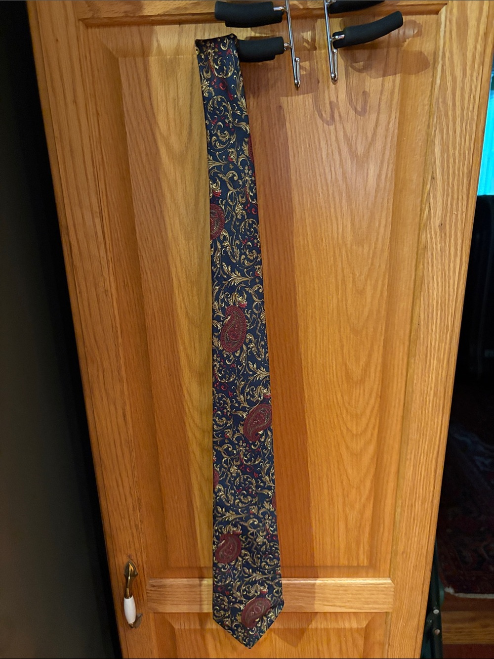 Navy Paisley Silk Tie with Burgundy and Gold Accents